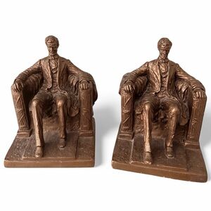 Vintage 1962 AUSTIN PRODUCTIONS Sculpture Lincoln Bookends X 2 Bronze Plaster